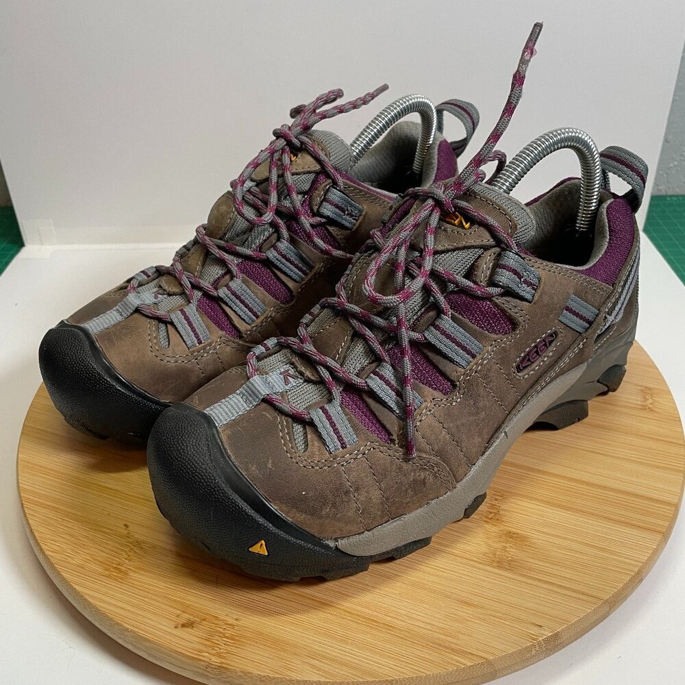 KEEN Women 7 Brown Purple Detroit Low Steel Toe Shoe Work Safety Utility Leather